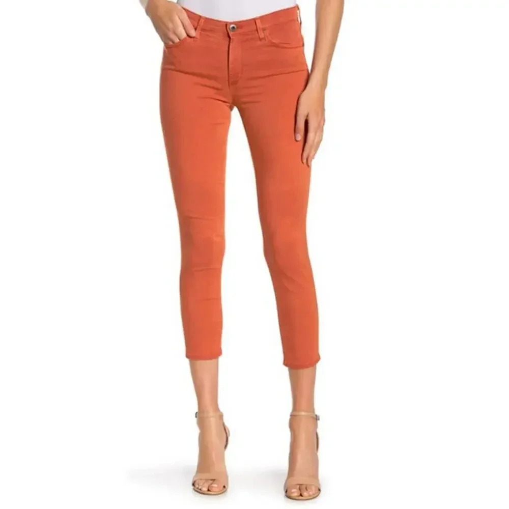 NWT AG The Prima Crop Cigarette Jeans Skinny Stretch-Sateen Coral Pink Orange 25